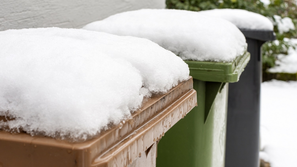 Mülltonnen mit Schneehauben. Foto AVR