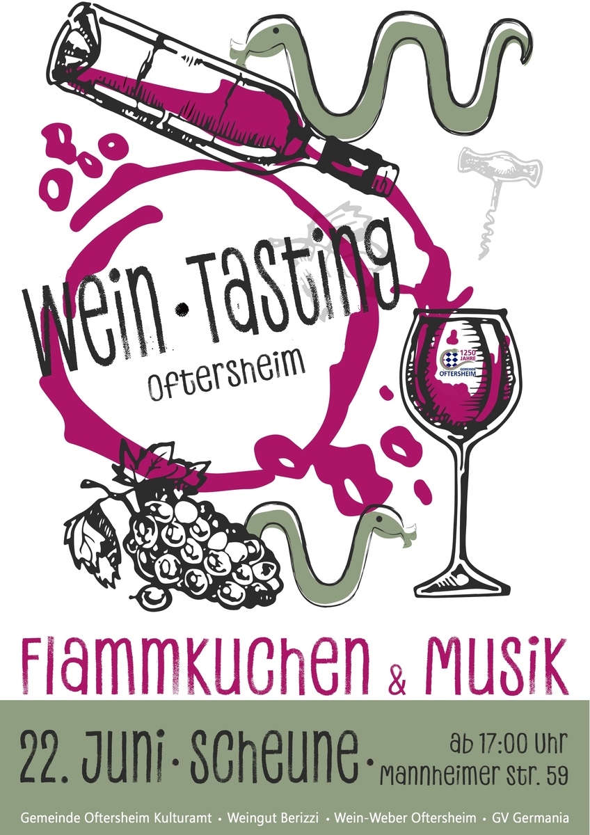 Plakat mit der Einladung zum Wein-Tasting am 22. Juni